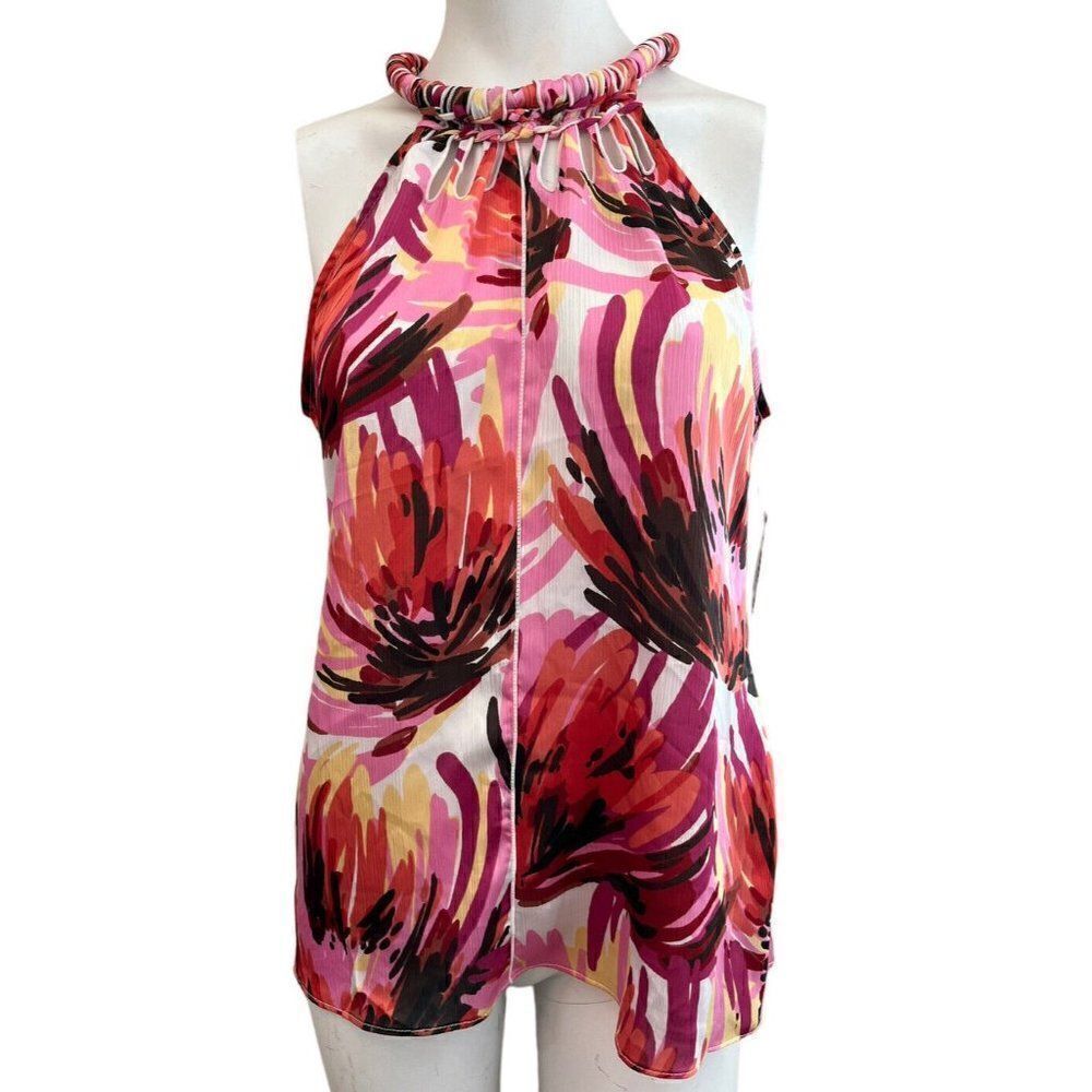 Milano Medium Halter Cold Shoulder Pink Rope Neck Blouse NWT Barbie Core Top